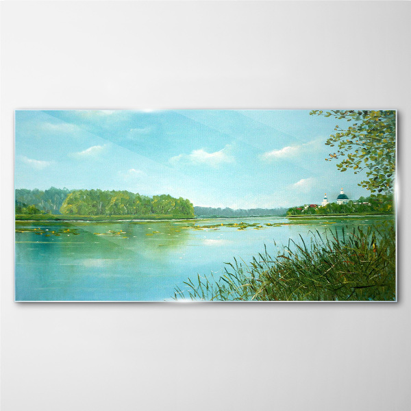 A peaceful landscape by the water Glass Print