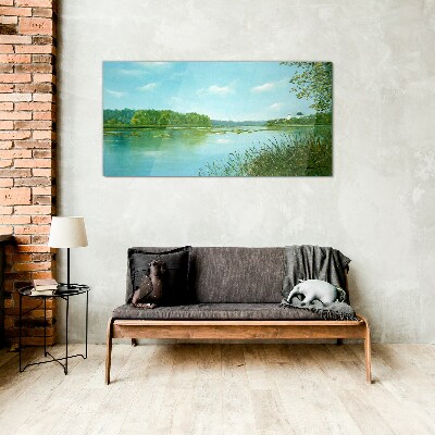 A peaceful landscape by the water Glass Print