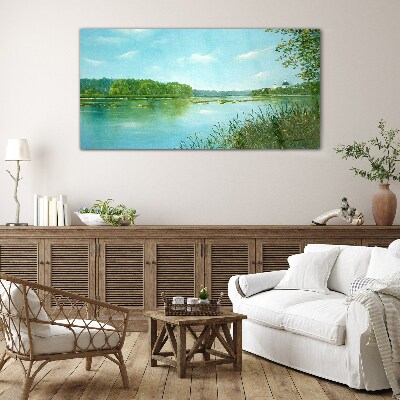 A peaceful landscape by the water Glass Print