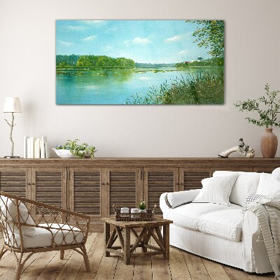 Nature forest lake Glass Print