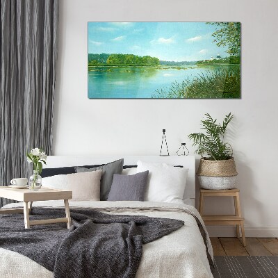 Nature forest lake Glass Print