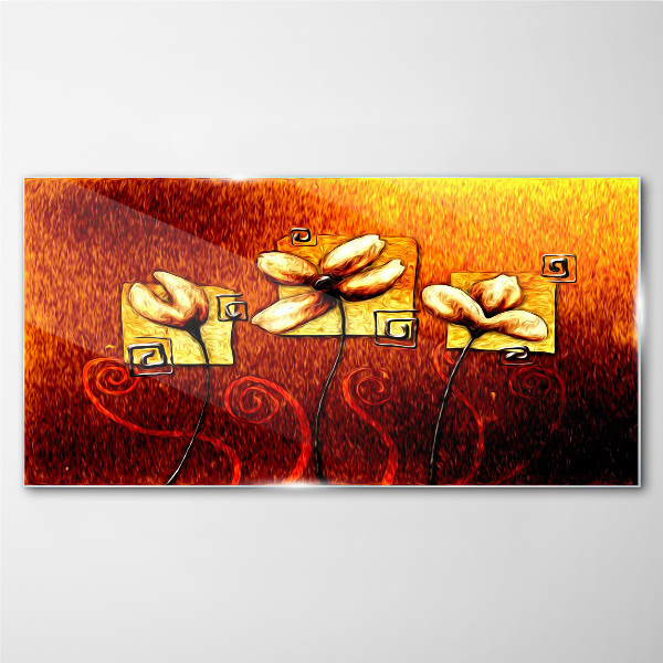 Flowers against the fire Glass Wall Art