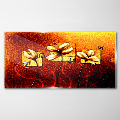 Flowers against the fire Glass Wall Art
