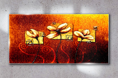 Flowers against the fire Glass Wall Art