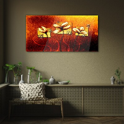Flowers against the fire Glass Wall Art
