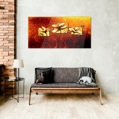 Flowers against the fire Glass Wall Art