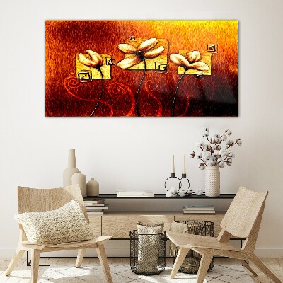 Flowers against the fire Glass Wall Art