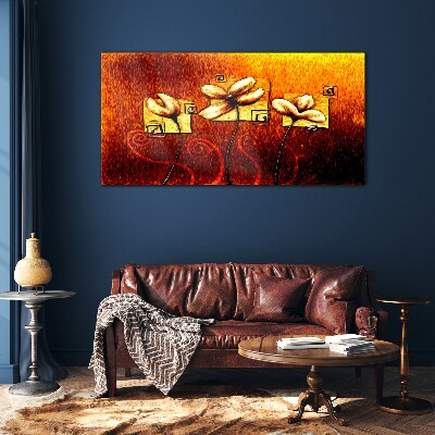 Flowers against the fire Glass Wall Art