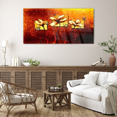 Flowers against the fire Glass Wall Art
