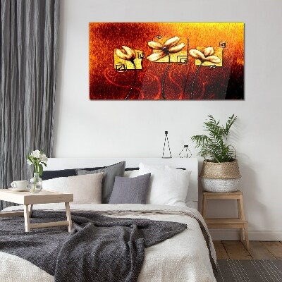 Flowers against the fire Glass Wall Art