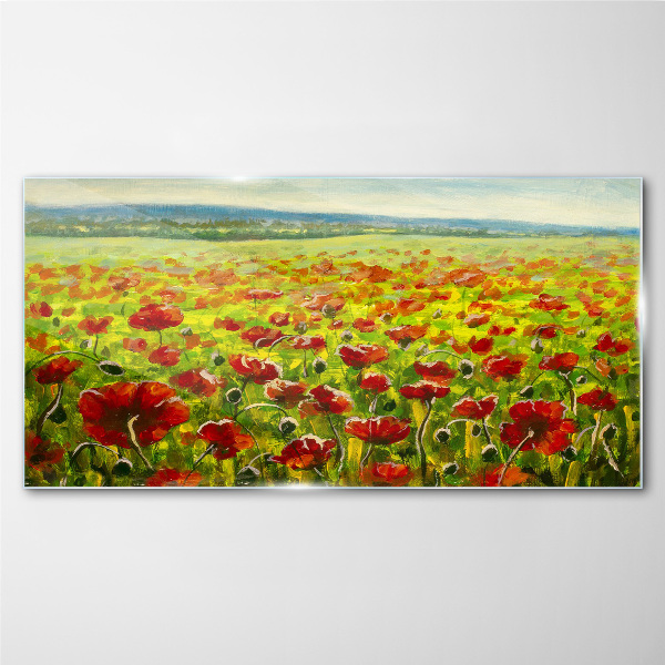 A field of poppies in the sun Glass Print
