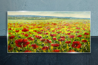 A field of poppies in the sun Glass Print