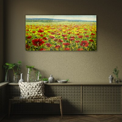 A field of poppies in the sun Glass Print