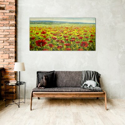 A field of poppies in the sun Glass Print