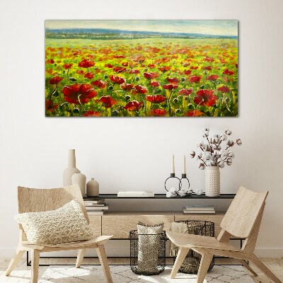 A field of poppies in the sun Glass Print