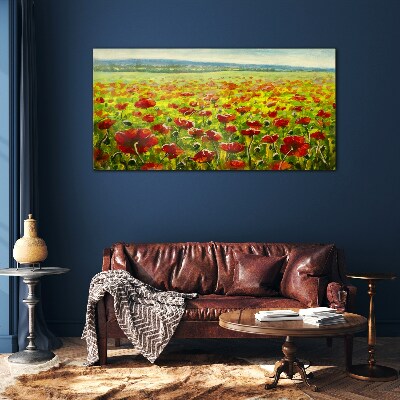A field of poppies in the sun Glass Print