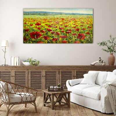 A field of poppies in the sun Glass Print