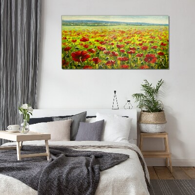 A field of poppies in the sun Glass Print