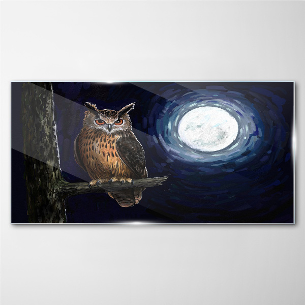 Owl in the moonlight Glass Wall Art