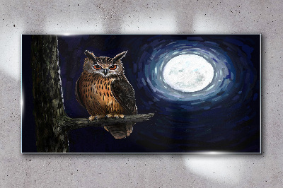 Owl in the moonlight Glass Wall Art