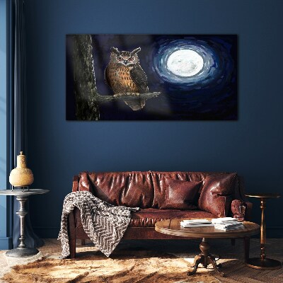 Owl in the moonlight Glass Wall Art