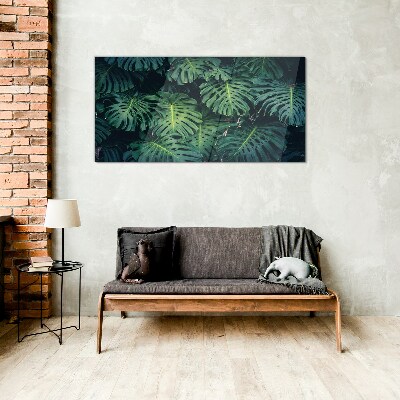 Tropical Green in Monstera Leaves Glass Print