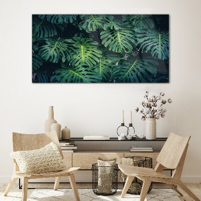 Tropical Green in Monstera Leaves Glass Print