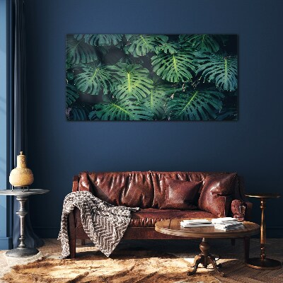 Tropical Green in Monstera Leaves Glass Print