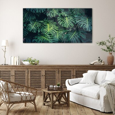 Tropical Green in Monstera Leaves Glass Print