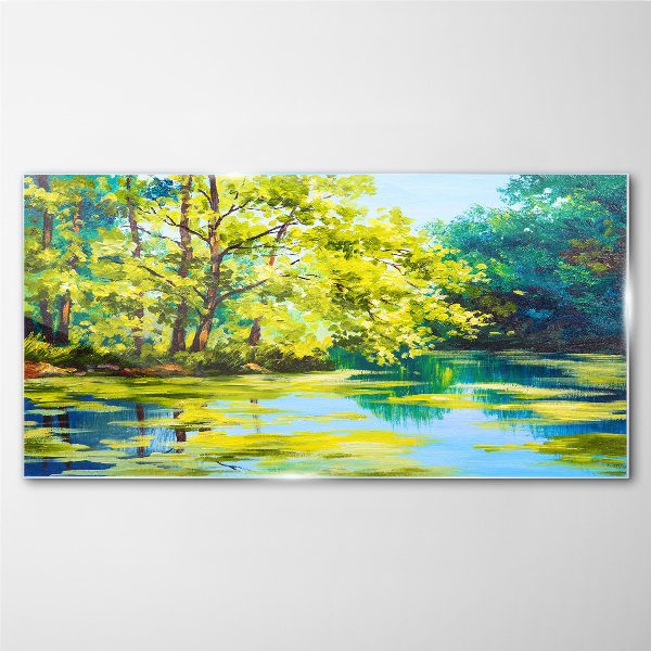 Summer scenery by the lake Glass Wall Art