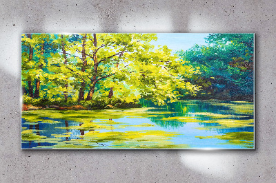 Summer scenery by the lake Glass Wall Art