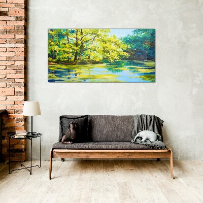 Summer scenery by the lake Glass Wall Art