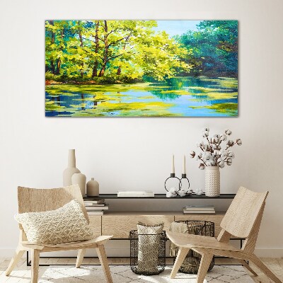 Summer scenery by the lake Glass Wall Art