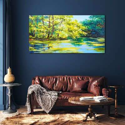 Summer scenery by the lake Glass Wall Art