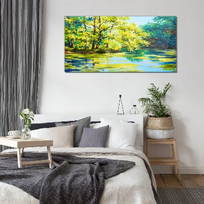 Summer scenery by the lake Glass Wall Art