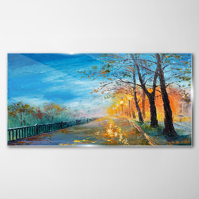 Autumn alley in the sunshine Glass Print