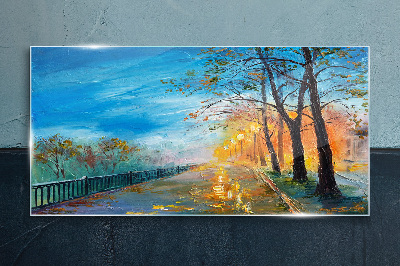 Autumn alley in the sunshine Glass Print