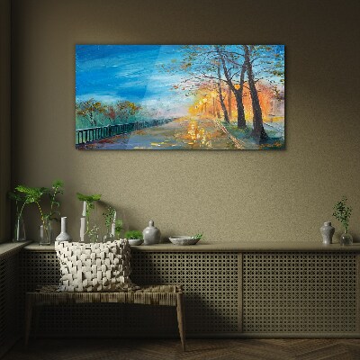 Autumn alley in the sunshine Glass Print