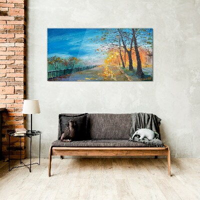 Autumn alley in the sunshine Glass Print