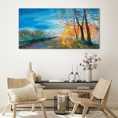 Autumn alley in the sunshine Glass Print