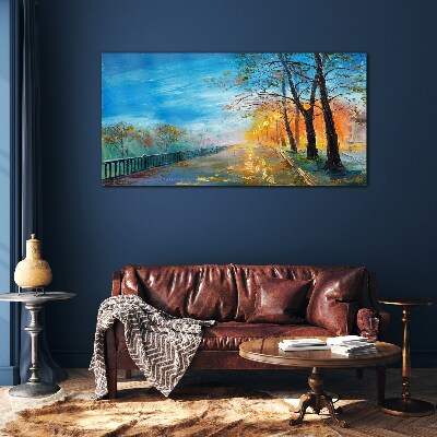 Autumn alley in the sunshine Glass Print