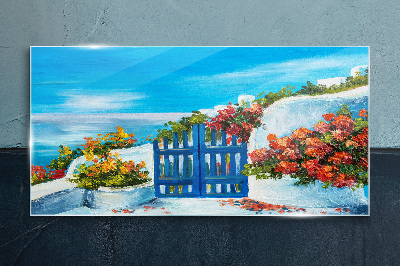 Painting flowers sea Glass Print