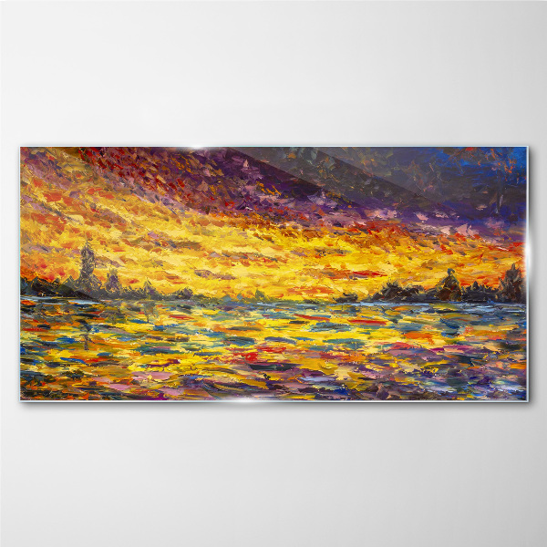 Golden hour at the lake Glass Print