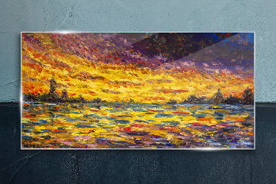 Golden hour at the lake Glass Print