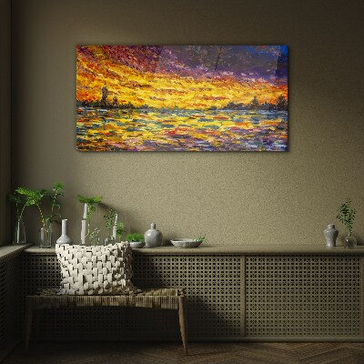 Golden hour at the lake Glass Print
