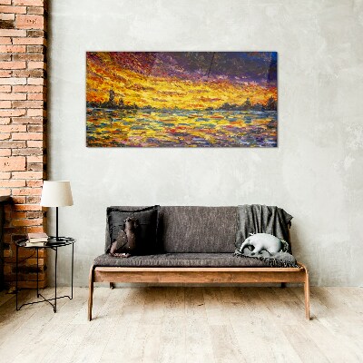Golden hour at the lake Glass Print