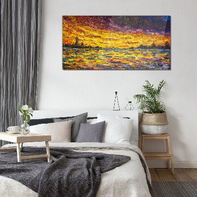Golden hour at the lake Glass Print