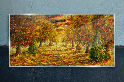 Painting nature autumn forest Glass Print