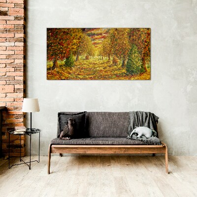Golden autumn landscape Glass Print