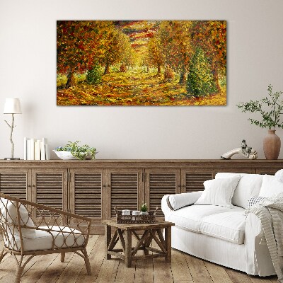 Painting nature autumn forest Glass Print